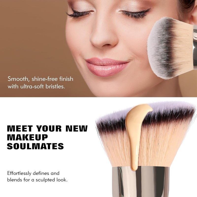 dpolla Dual-Ended Foundation Brush: Round & Angled Pro-Grade makeup brushes, 100% Vegan Synthetic Makeup Brush for Flawless Blending and Application of Liquid, Powder, Cream, Blush - Image 4